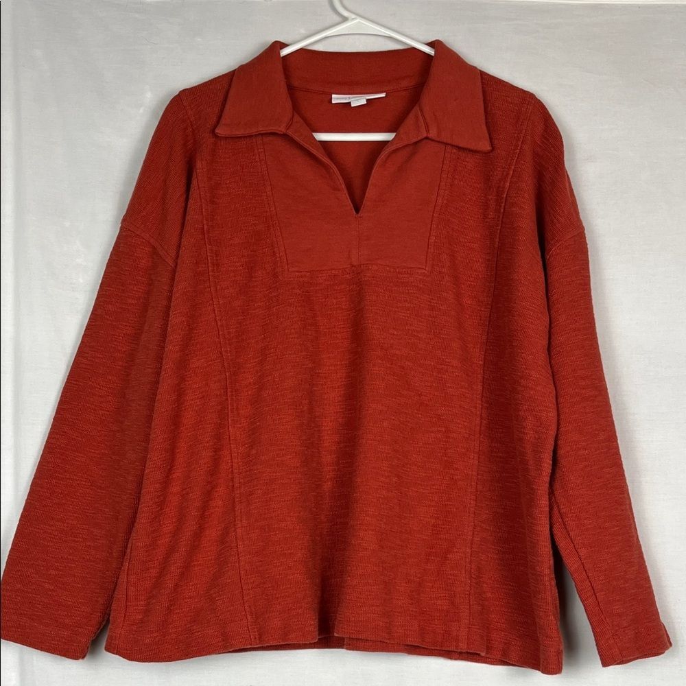 Pure Jill J. Jill Orange Long Sleeve V Neck Knit Blouse Organic Cotton